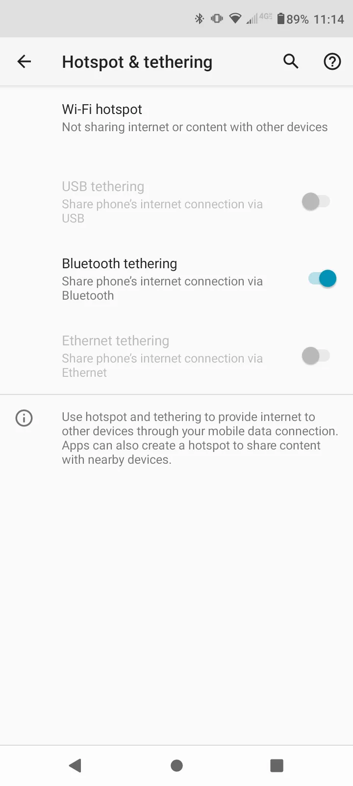 Enable Bluetooth tethering